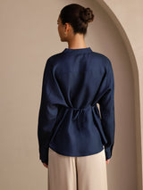[Mørke blå] SilkSilky-NO Long Sleeve Blouse 002
