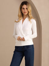 [Hvit] SilkSilky-NO Long Sleeve Wrap Damebluser 004