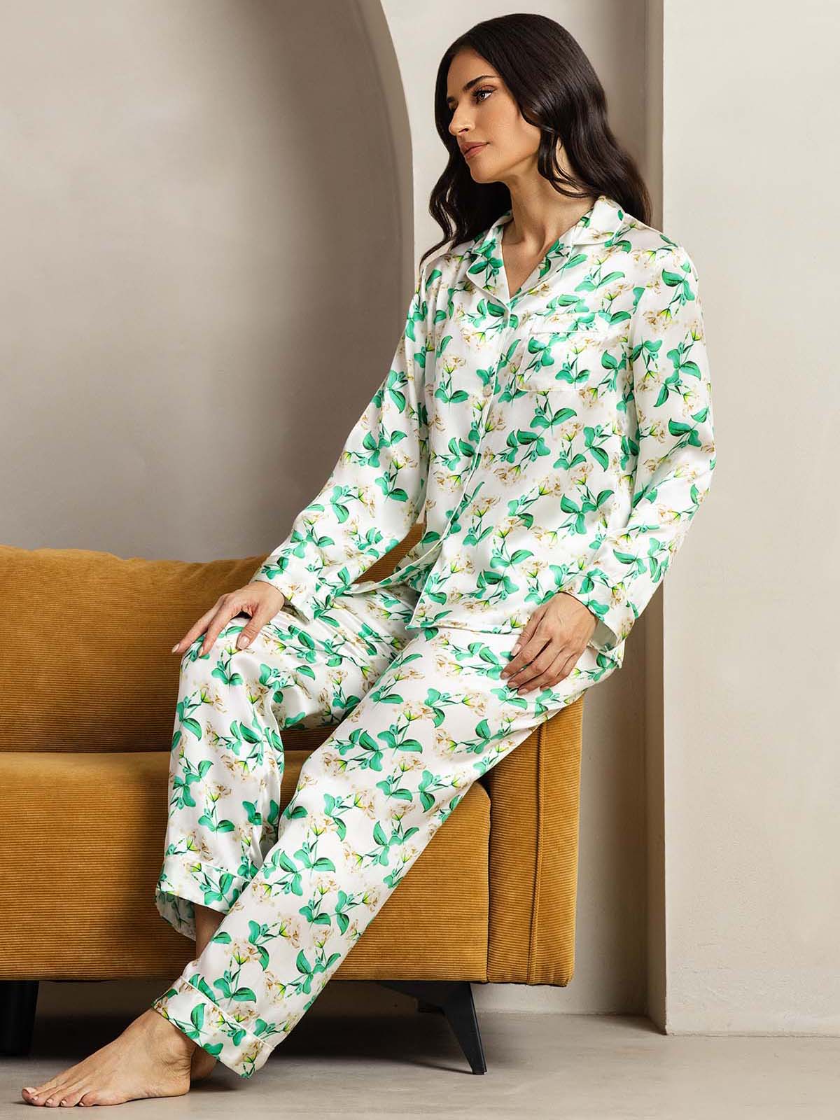 [Grønn Blomster] SilkSilky-NO Womens Pajamas 004