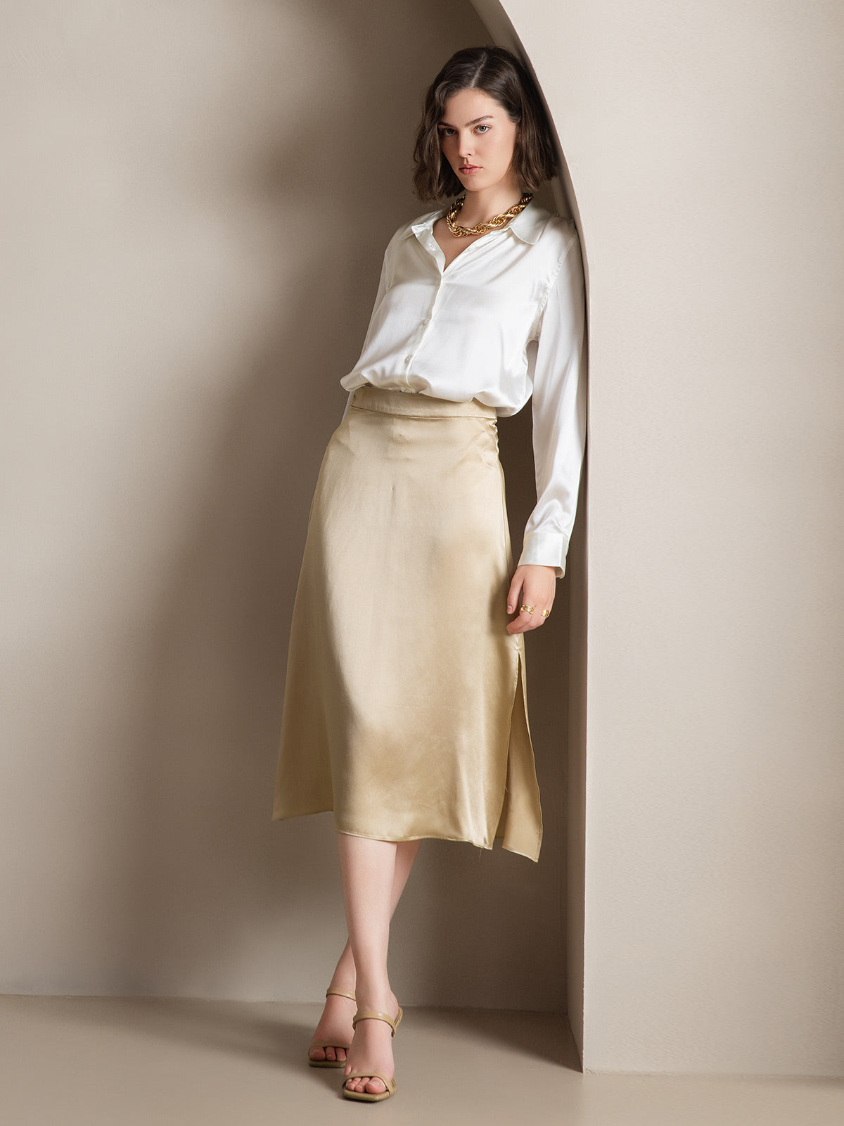 [Champagne] SilkSilky-NO 19Momme Silke Skirt 003