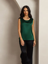 [Mørk Grønn] SilkSilky-NO Sleeveless Round Neck Camisole Topp 003