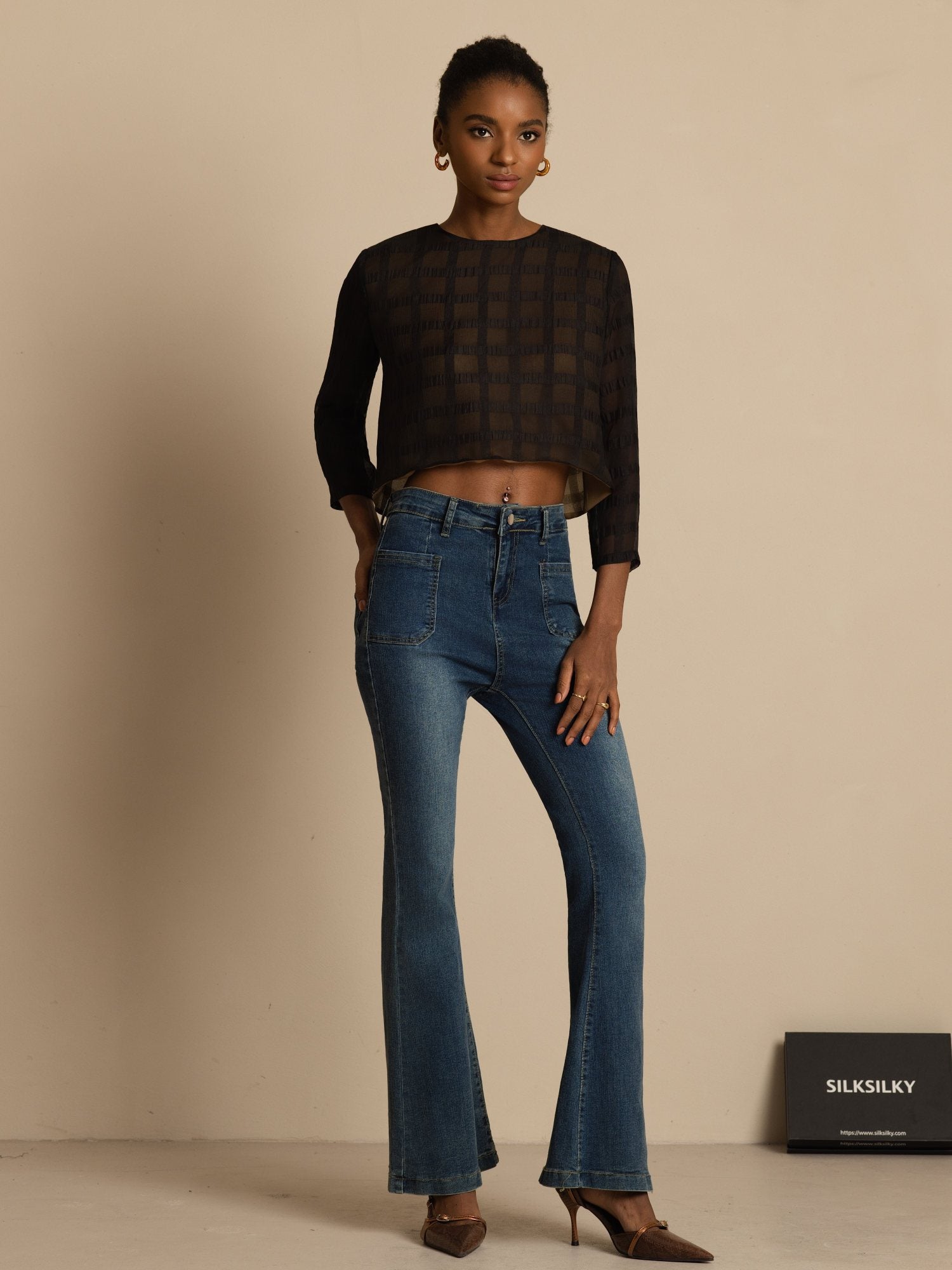 [Svart] SilkSilky-NO Blouse 006