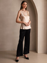 [Champagne] SilkSilky-NO 19Momme Ermeløs Dyp Rund Halsutringning Camisole Topp 006