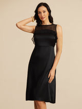 [Svart] SilkSilky-NO 19Momme Sleeveless Illusion Neck Kjole 003