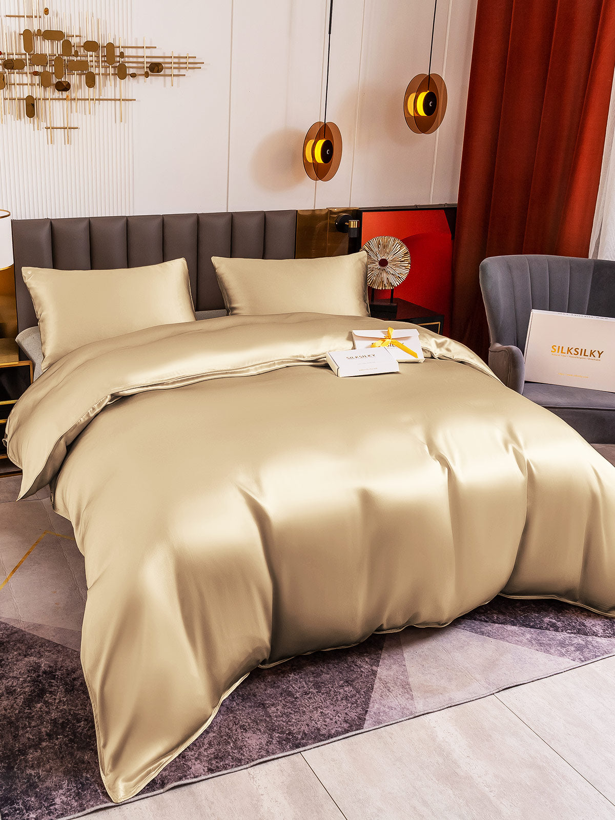 [Beige] SilkSilky-NO 19Momme Bedding Set 004