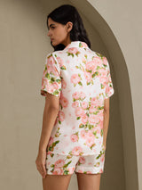 [Hvit Pion] SilkSilky-NO Short Sleeve Notch Collar Pyjamas for Kvinner 002