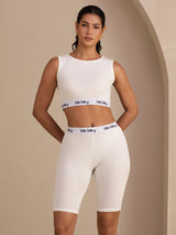 [Hvit] SilkSilky-NO Sleeveless Crew Neck Women's Outfit Sets 001