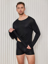[Svart] SilkSilky-NO Long Sleeve Round Neck T-skjorte for Menn 001