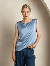 [Gråblå] SilkSilky-NO Sleeveless Round Neck Camisole Topp 001