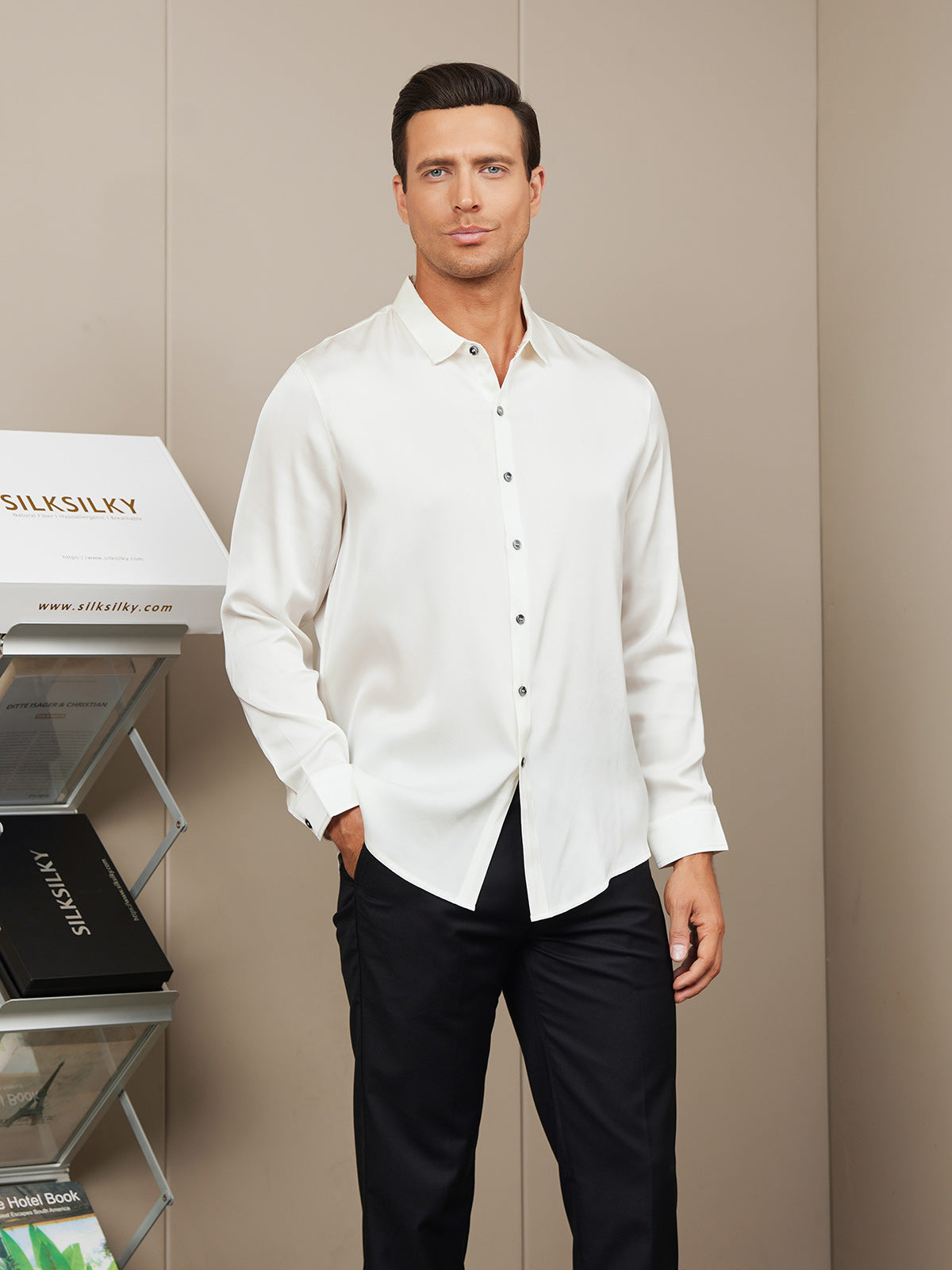 [Hvit] SilkSilky-NO Silke Mens Shirt 001