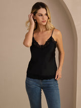 [Svart] SilkSilky-NO V Neck Camisole Topp 003