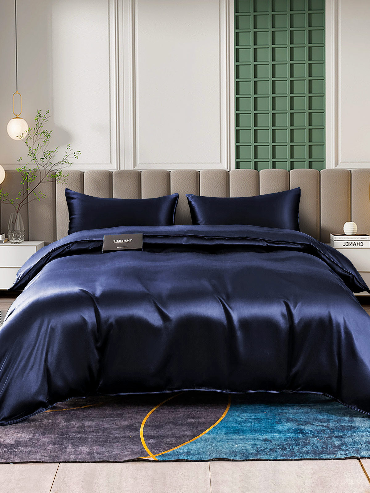 [Mørke blå] SilkSilky-NO 25Momme Bedding Set 002