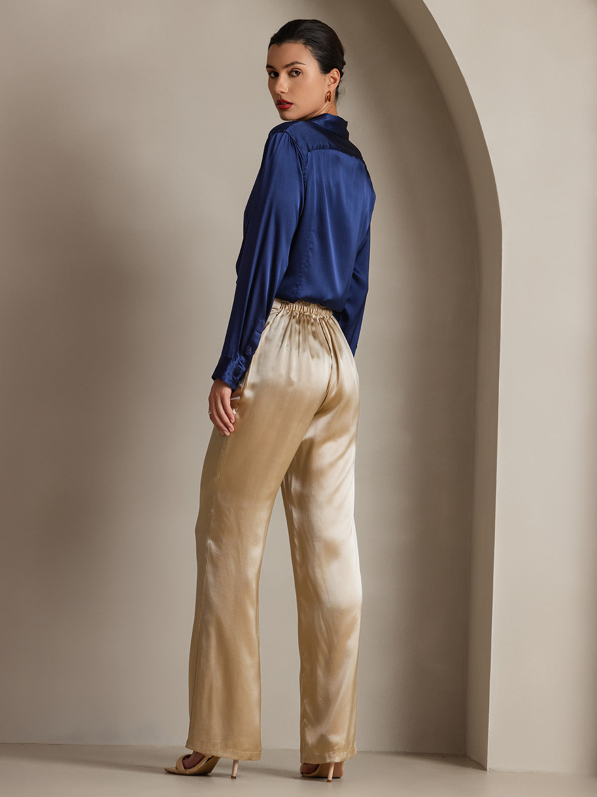 [Mørke blå] SilkSilky-NO Silke Womens Shirt 002