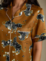 [Brun Løve] SilkSilky-NO Short Sleeve Notch Collar Pyjamas for Kvinner 005