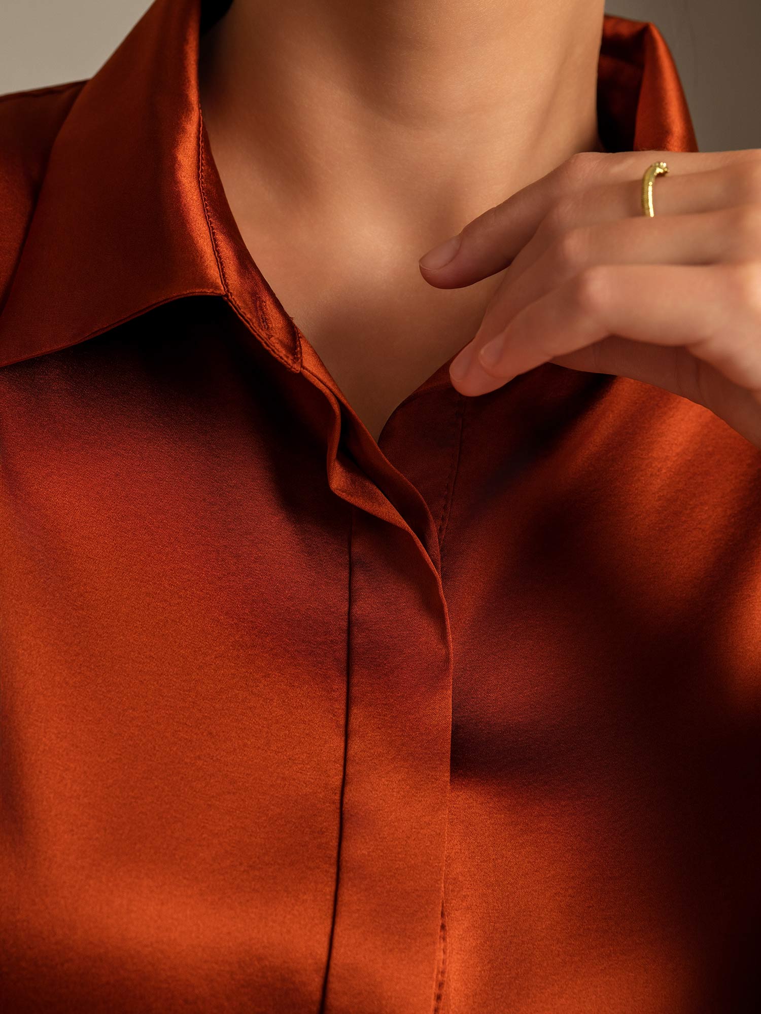 [Karamell] SilkSilky-NO 19Momme Silke Womens Shirt 006