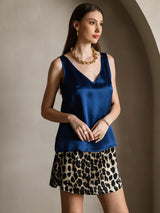 [Mørke blå] SilkSilky-NO Sleeveless V Neck Camisole Topp 006