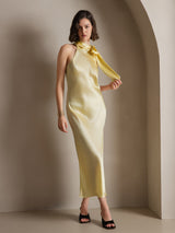 [Lys Gul] SilkSilky-NO Sleeveless Halterneck Kjole 006