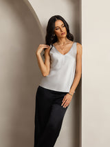 [Sølv] SilkSilky-NO Sleeveless V Neck Camisole Topp 007