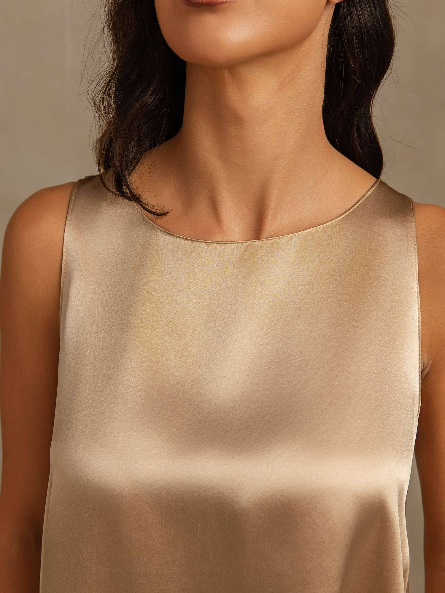 [Champagne] SilkSilky-NO Sleeveless Scoop Neck Pyjamas for Kvinner 004