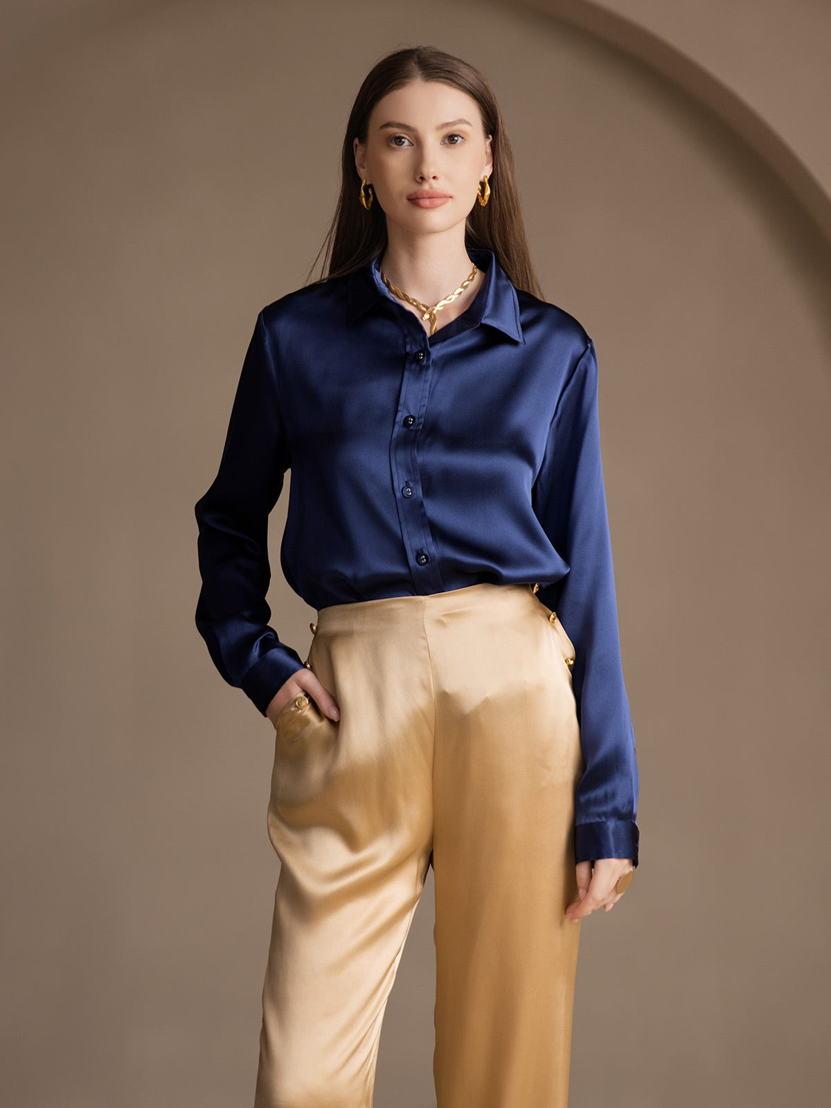 [Champagne] SilkSilky-NO 19Momme Silke Womens Pants 008