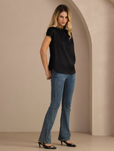 [Svart] SilkSilky-NO Short Sleeve Blouse 005