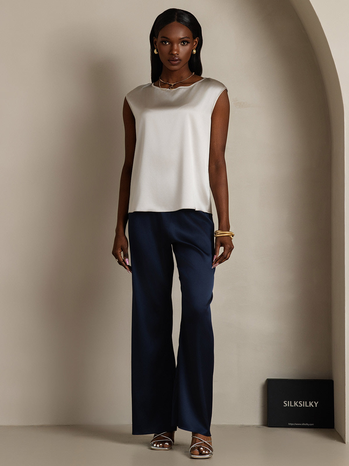 [Lysegrå] SilkSilky-NO 19Momme Silke Womens T-Shirt 005