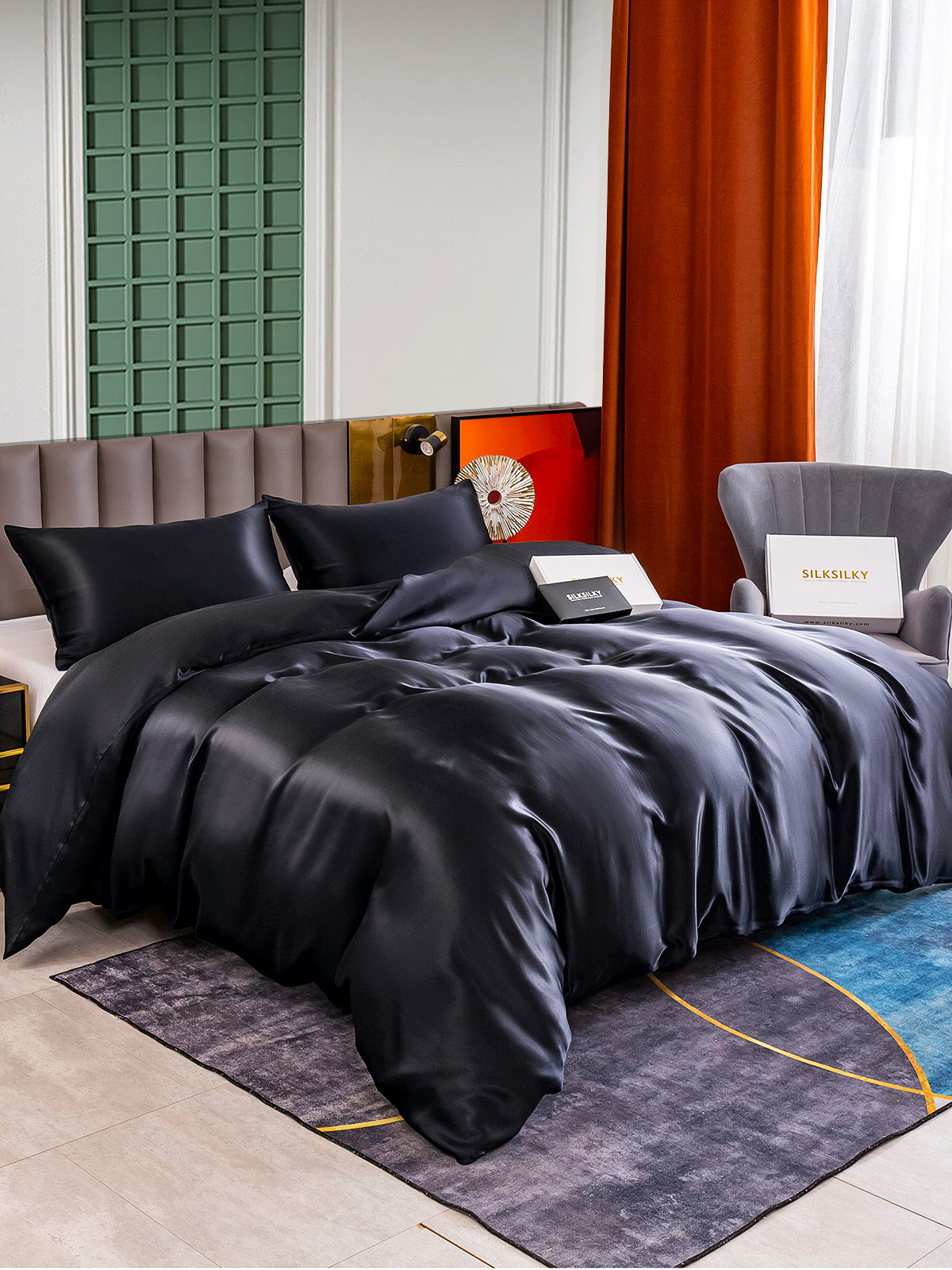 [Svart] SilkSilky-NO 25Momme Bedding Set 001