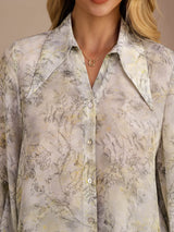 [Salvie Blomst] SilkSilky-NO Long Sleeve Lapel Collar Bluse 005