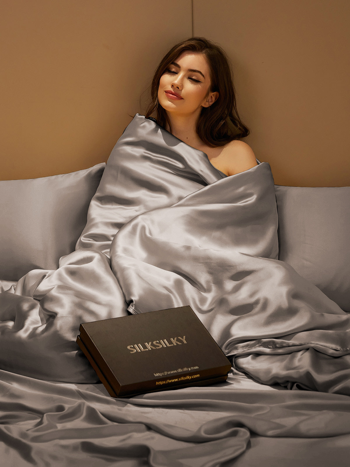 [Grå] SilkSilky-NO 19Momme Bedding Set 001