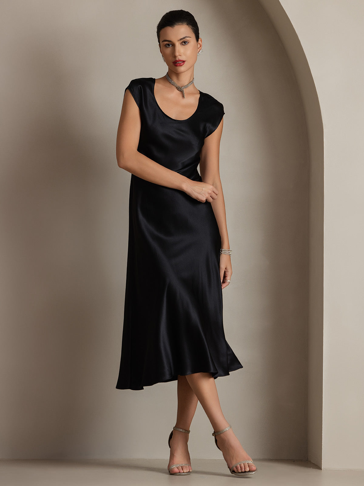 [Svart] SilkSilky-NO 19Momme Silke Dress 005