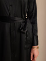 [Svart] SilkSilky-NO Long Sleeve Lapel Collar Kjole 003
