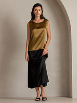 [Brun] SilkSilky-NO Sleeveless Round Neck Camisole Topp 001