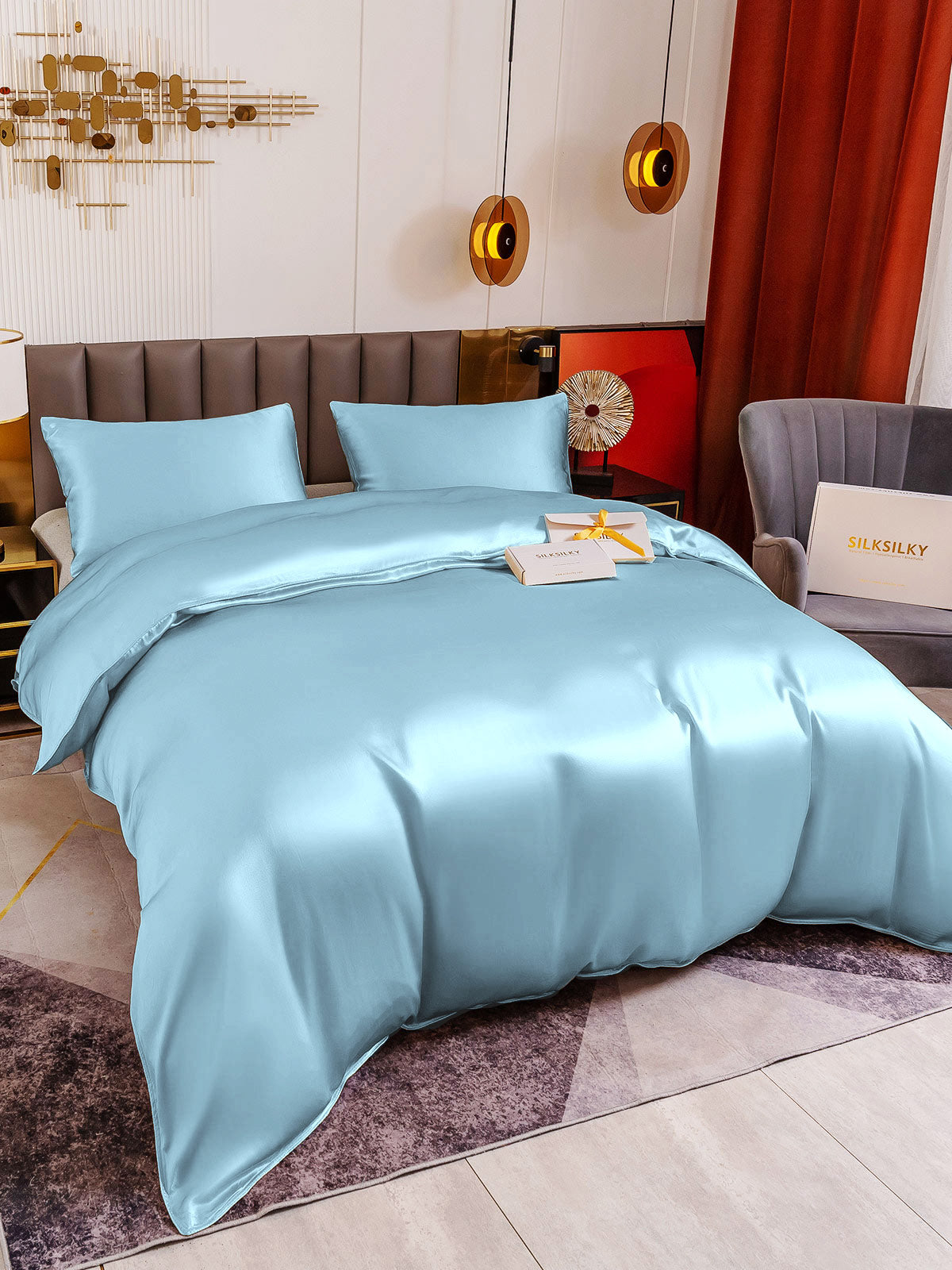 [Lyse Blå] SilkSilky-NO 19Momme Bedding Set 003