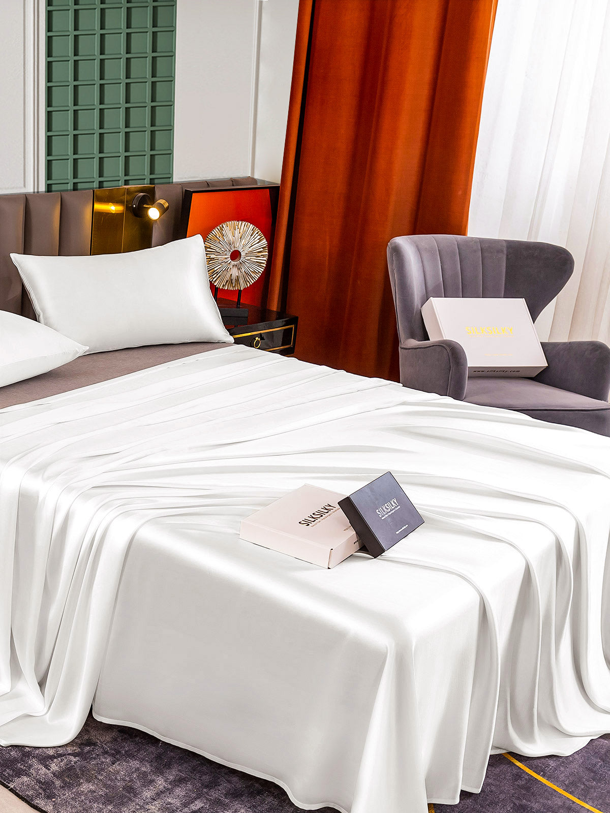 [Hvit] SilkSilky-NO 25Momme Bedding Set 004