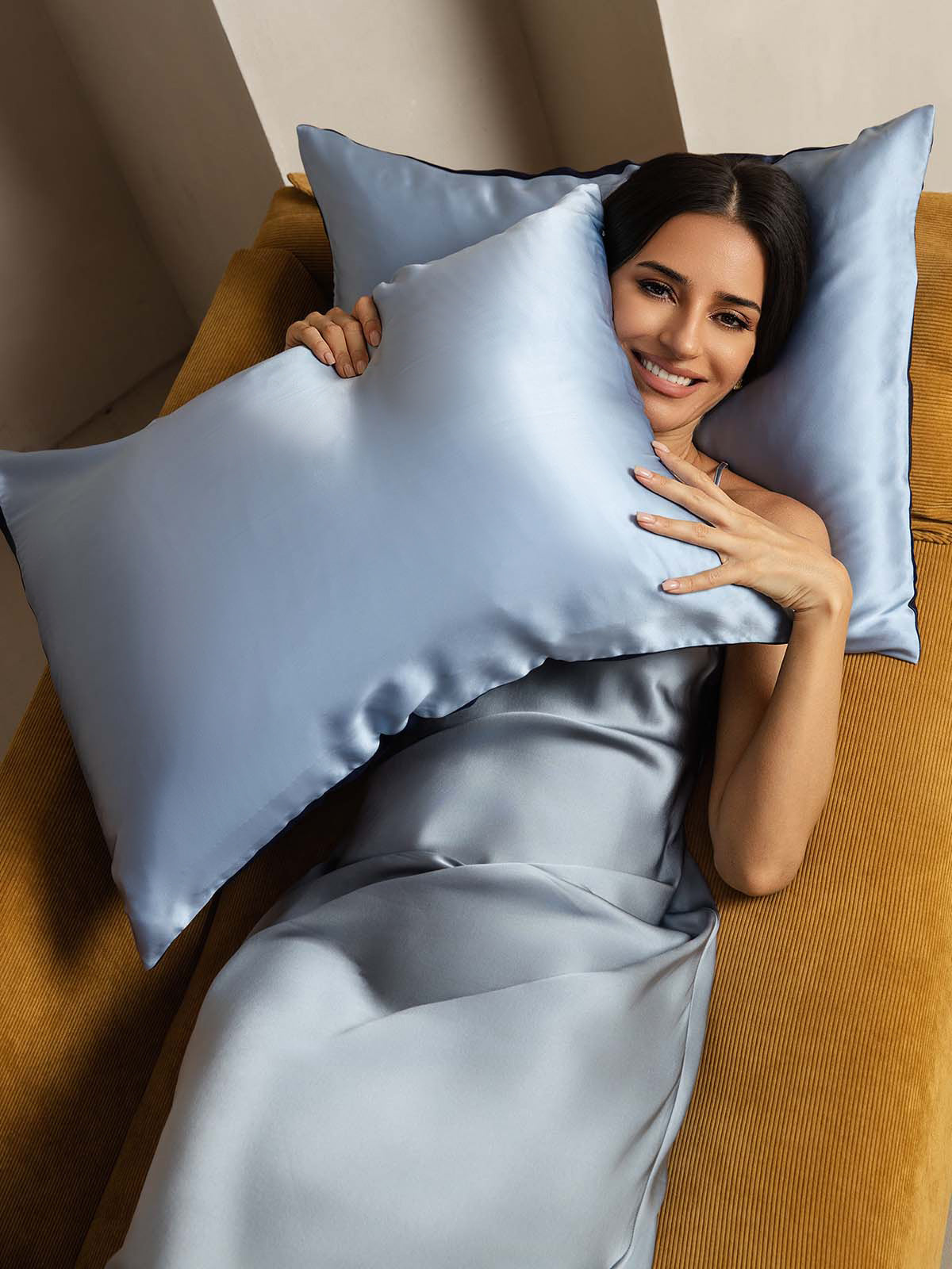[Mørkeblå+LyseBlå] SilkSilky-NO 22Momme Pillowcase 004