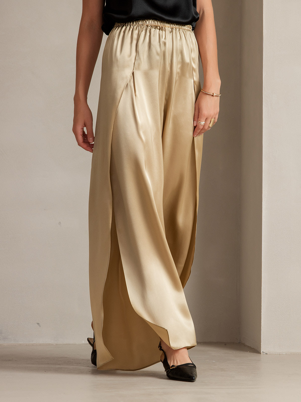 [Champagne] SilkSilky-NO 19Momme Silke Split Damebukser 010