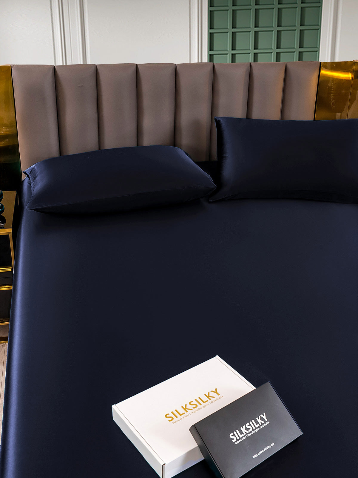 [Mørke blå] SilkSilky-NO 25Momme Bedding Set 005