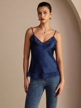 [Mørke blå] SilkSilky-NO V Neck Camisole Topp 003
