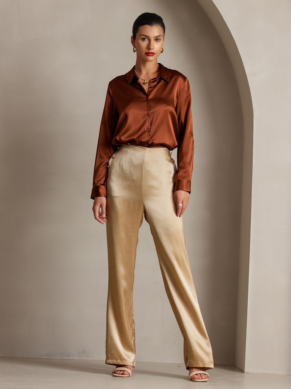 [Champagne] SilkSilky-NO 19Momme Silke Womens Pants 007