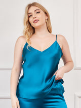 [Blågrønn] SilkSilky-NO Spaghetti Stropp V Hals Plus Size Camisoles 003