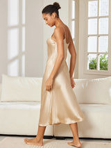 [Champagne] SilkSilky-NO Spaghetti Strap V Neck Nattkjole 002