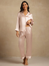 [Rosa] SilkSilky-NO Long Sleeve Lapel Collar Pyjamas for Kvinner 001