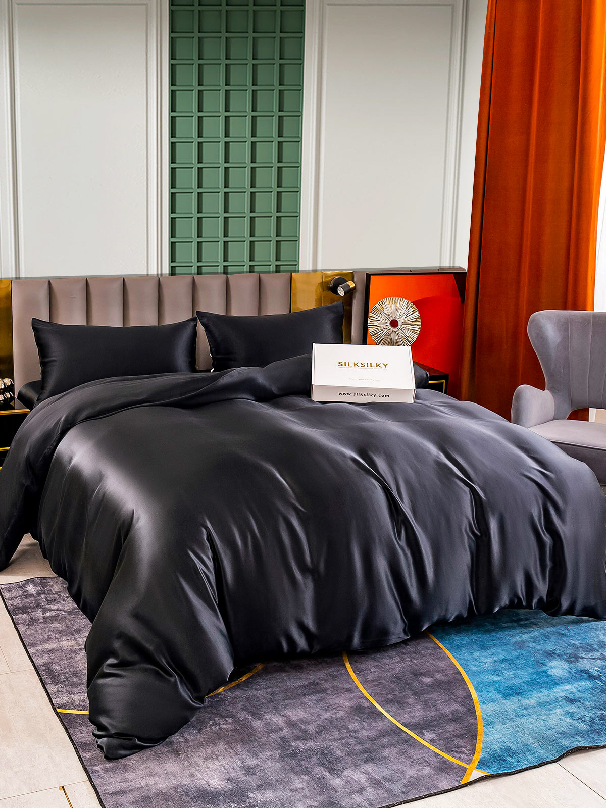 [Svart] SilkSilky-NO 25Momme Bedding Set 002