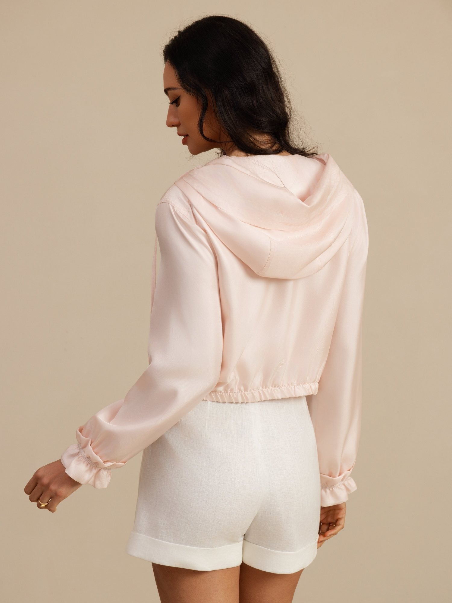 [Rosa] SilkSilky-NO 18Momme Langermet Høy Hals Yttertøy for Kvinner 002