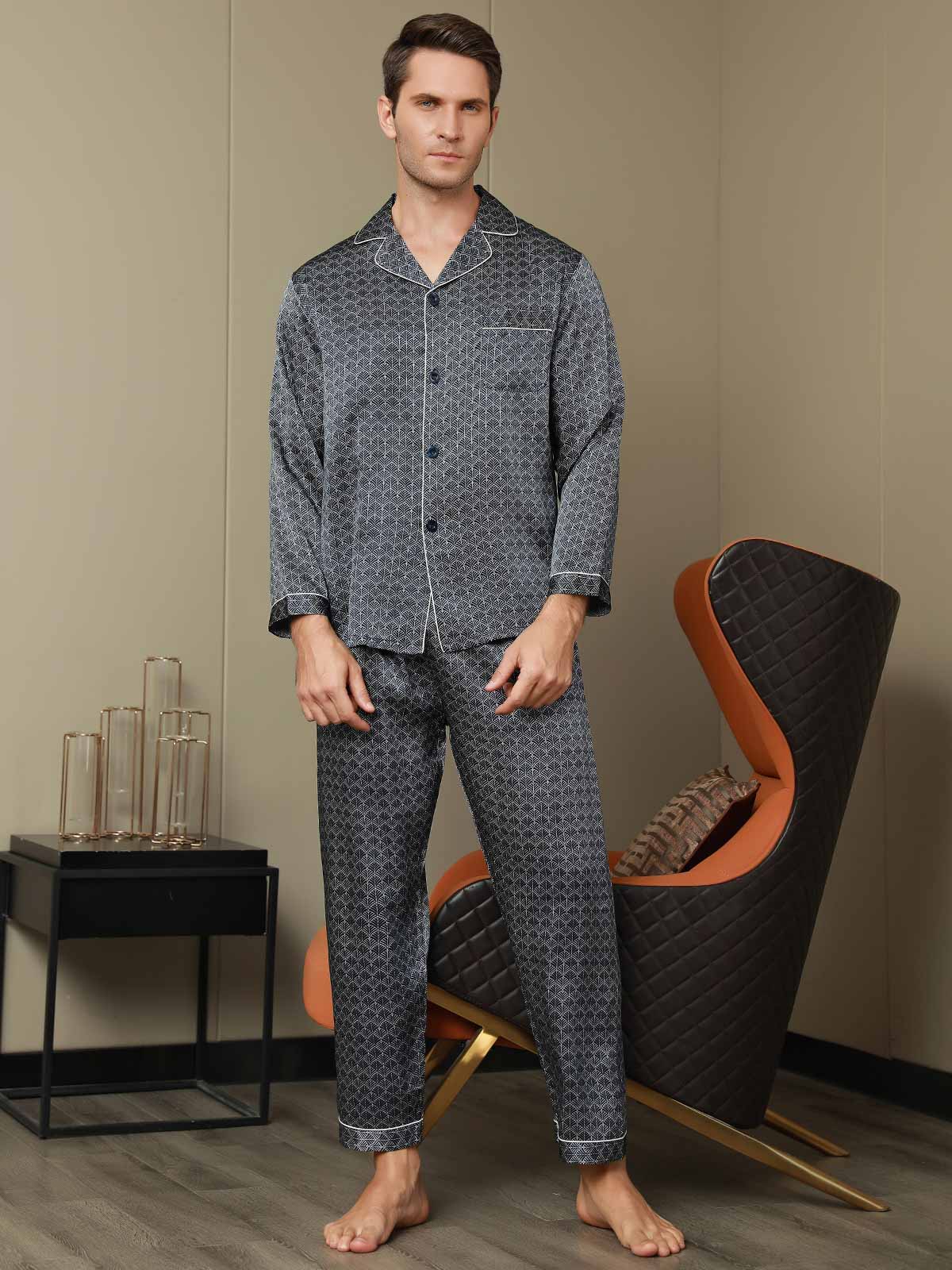 [Marine Ginkgo] SilkSilky-NO 19Momme Mens Pajamas 007