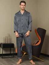 [Marine Ginkgo] SilkSilky-NO Long Sleeve Lapel Collar Pyjamas for menn 008
