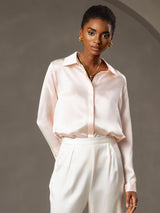 [Rosa] SilkSilky-NO Long Sleeve Lapel Collar Skjorte for Kvinner 001