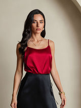 [Vin] SilkSilky-NO 19Momme Spaghetti Stropp Dyp Rund Halsutringning Camisole Topp 004