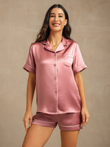 [Blek Mauve] SilkSilky-NO Short Sleeve Lapel Collar Pyjamas for Kvinner 001