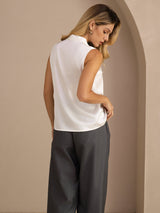 [Hvit] SilkSilky-NO Sleeveless Tie Neck Camisole Topp 002